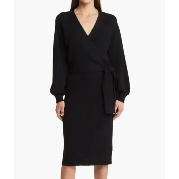 Charles‎ Henry Viscose Long Sleeve Faux Wrap Sweater Dress Size XL Black NWT - Picture 4 of 6